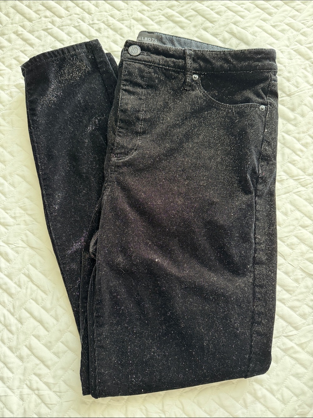 Talbots Black and Gold Shimmer Sparkle Stretch Corduroy Jeggings - Size 10